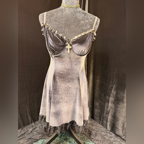 Dolls Kill Black Velvet Mini Dress - Picture 3 of 7